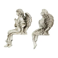 14'' Gray Set of 2 Decorative Sitting Angel Outdoor Garden Statues