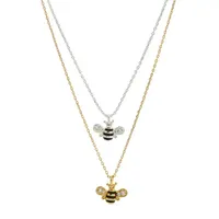 Sparkle Allure You & Me Bee 2-pc. Cubic Zirconia 18K Rose Gold Over Brass Pure Silver Over Brass 16 Inch Link Necklace Set