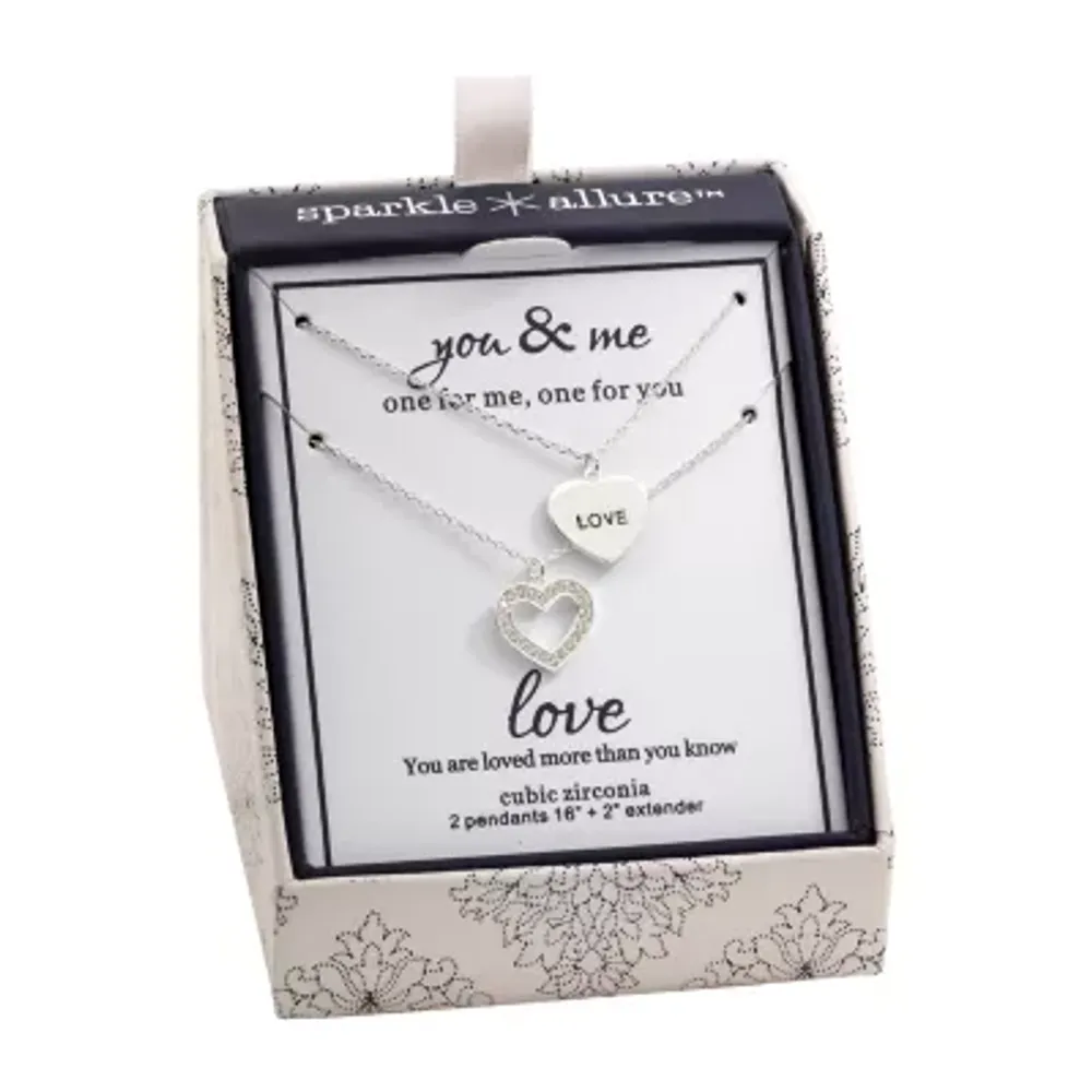 Sparkle Allure You & Me Love 2-pc. Cubic Zirconia Pure Silver Over Brass 16 Inch Link Heart Necklace Set