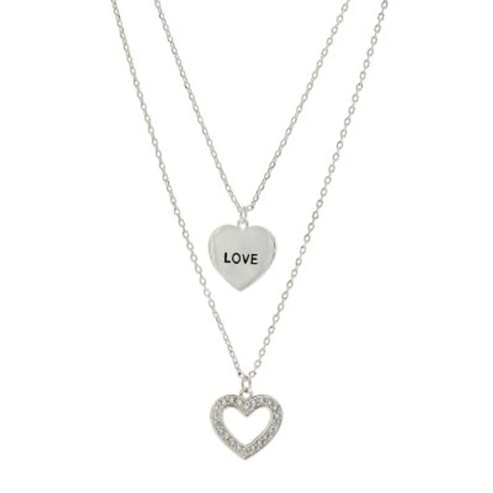 Sparkle Allure You & Me Love 2-pc. Cubic Zirconia Pure Silver Over Brass 16 Inch Link Heart Necklace Set