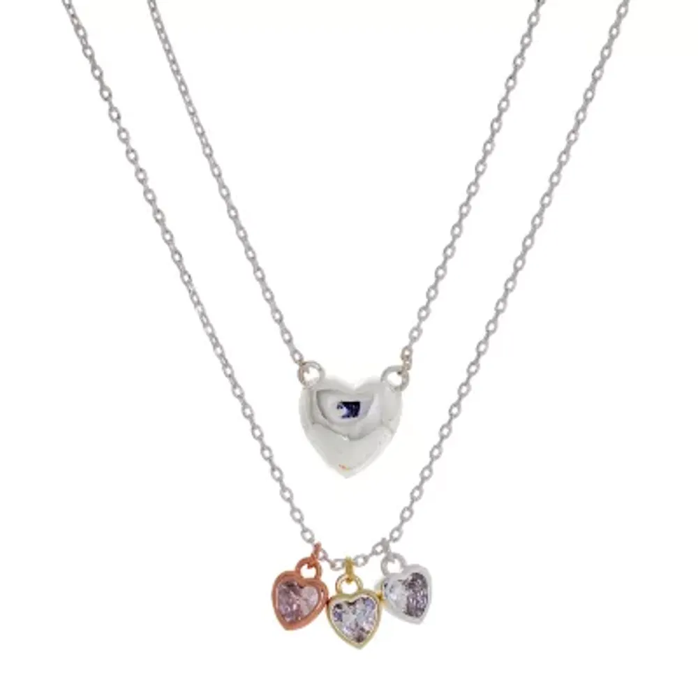 Sparkle Allure You & Me 2-pc. Cubic Zirconia Pure Silver Over Brass 16 Inch Link Heart Necklace Set