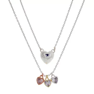 Sparkle Allure You & Me 2-pc. Cubic Zirconia Pure Silver Over Brass 16 Inch Link Heart Necklace Set