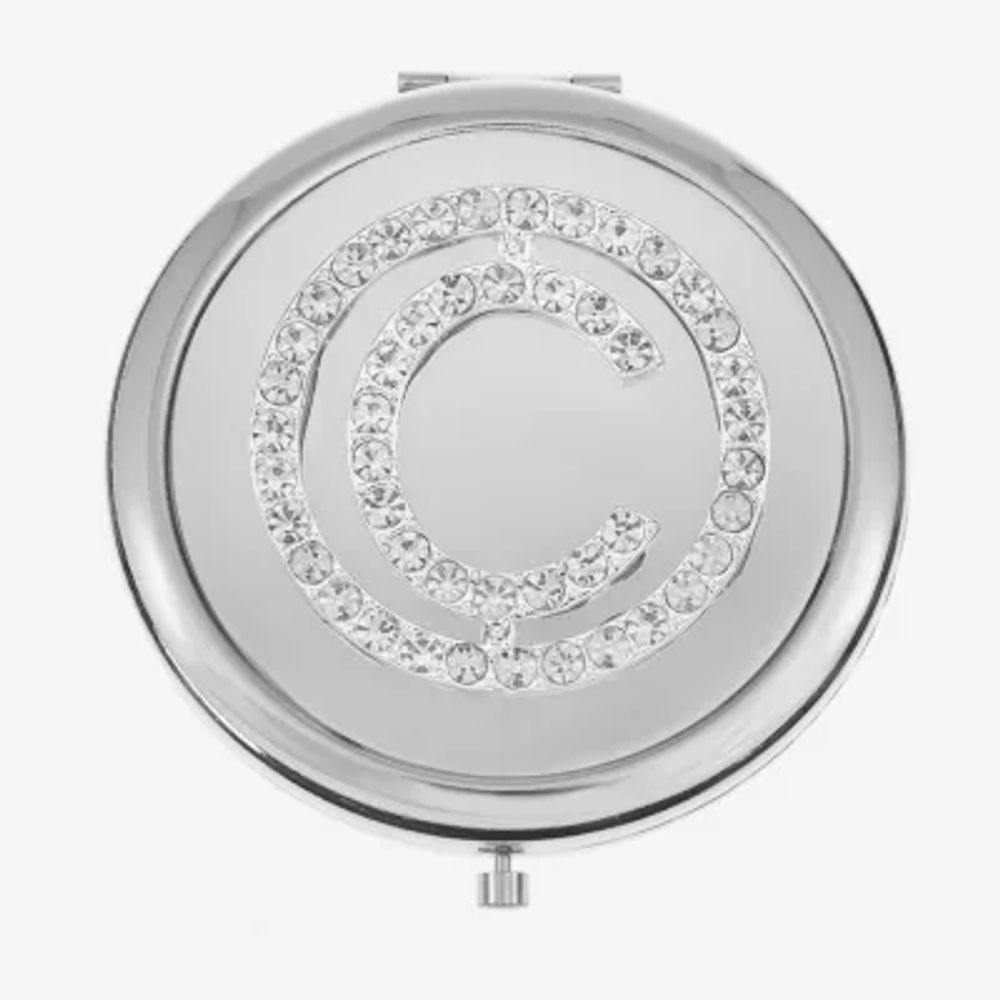 Mixit Silver Tone Pave Initial Mirrored Compact Mirrors