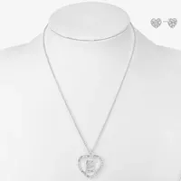Mixit Silver Tone Initial Pendant Necklace & Stud Earring Womens White Heart 2-pc. Jewelry Set
