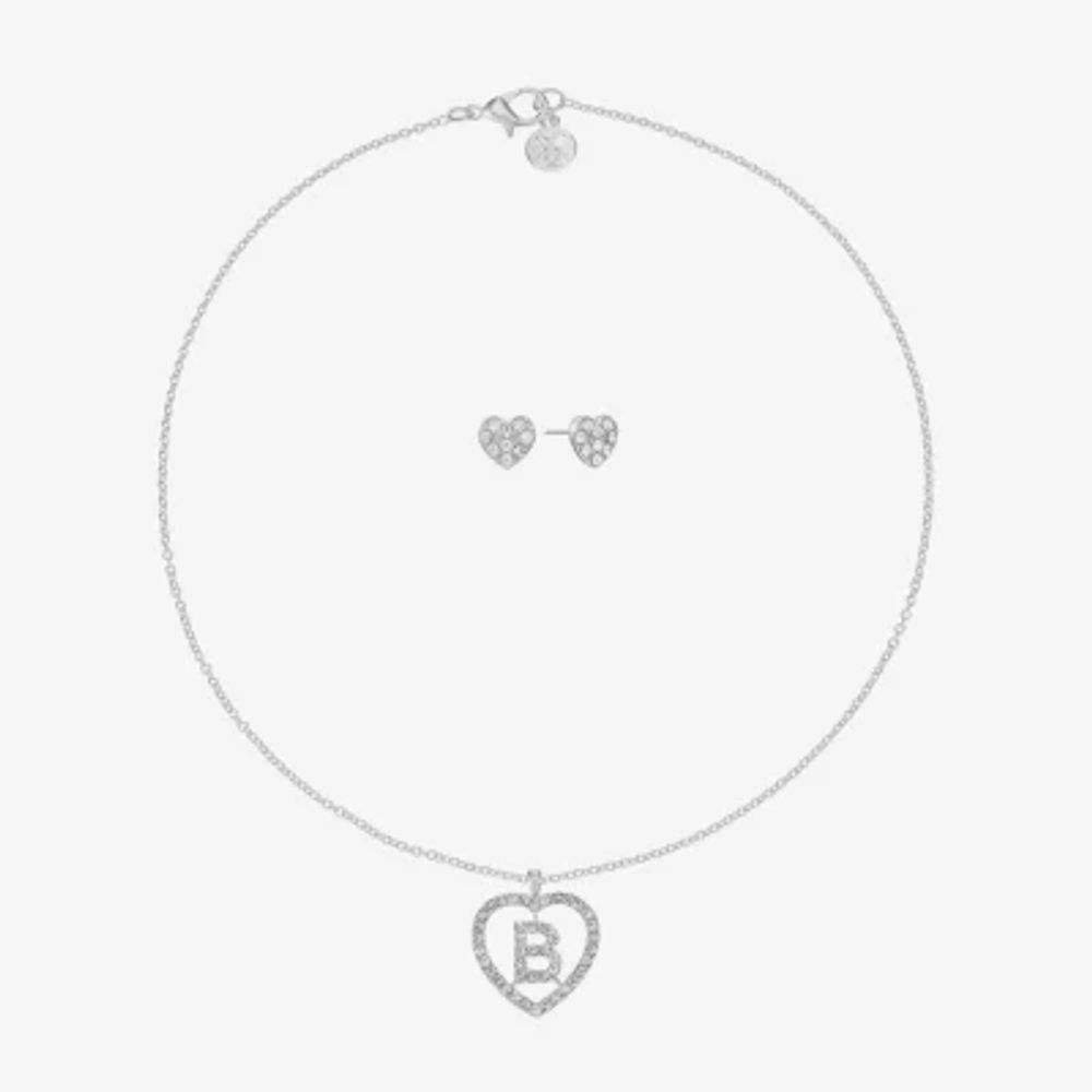 Mixit Silver Tone Initial Pendant Necklace & Stud Earring Womens White Heart 2-pc. Jewelry Set