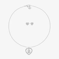 Mixit Silver Tone Initial Pendant Necklace & Stud Earring Womens White Heart 2-pc. Jewelry Set