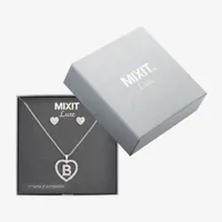 Mixit Silver Tone Initial Pendant Necklace & Stud Earring Womens White Heart 2-pc. Jewelry Set