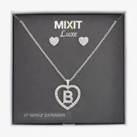 Mixit Silver Tone Initial Pendant Necklace & Stud Earring Womens White Heart 2-pc. Jewelry Set