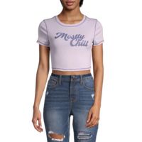 Arizona Womens Round Neck Short Sleeve Crop Top Juniors