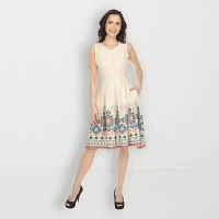 White Mark Womens Sleeveless Paisley Fit + Flare Dress