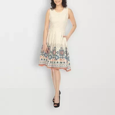 White Mark Womens Sleeveless Paisley Fit + Flare Dress