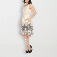 White Mark Womens Sleeveless Paisley Fit + Flare Dress