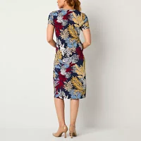 R & K Originals Short Sleeve Floral Puff Print Midi Sheath Dress