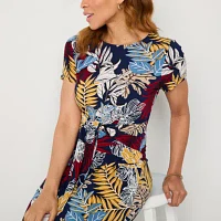 R & K Originals Short Sleeve Floral Puff Print Midi Sheath Dress