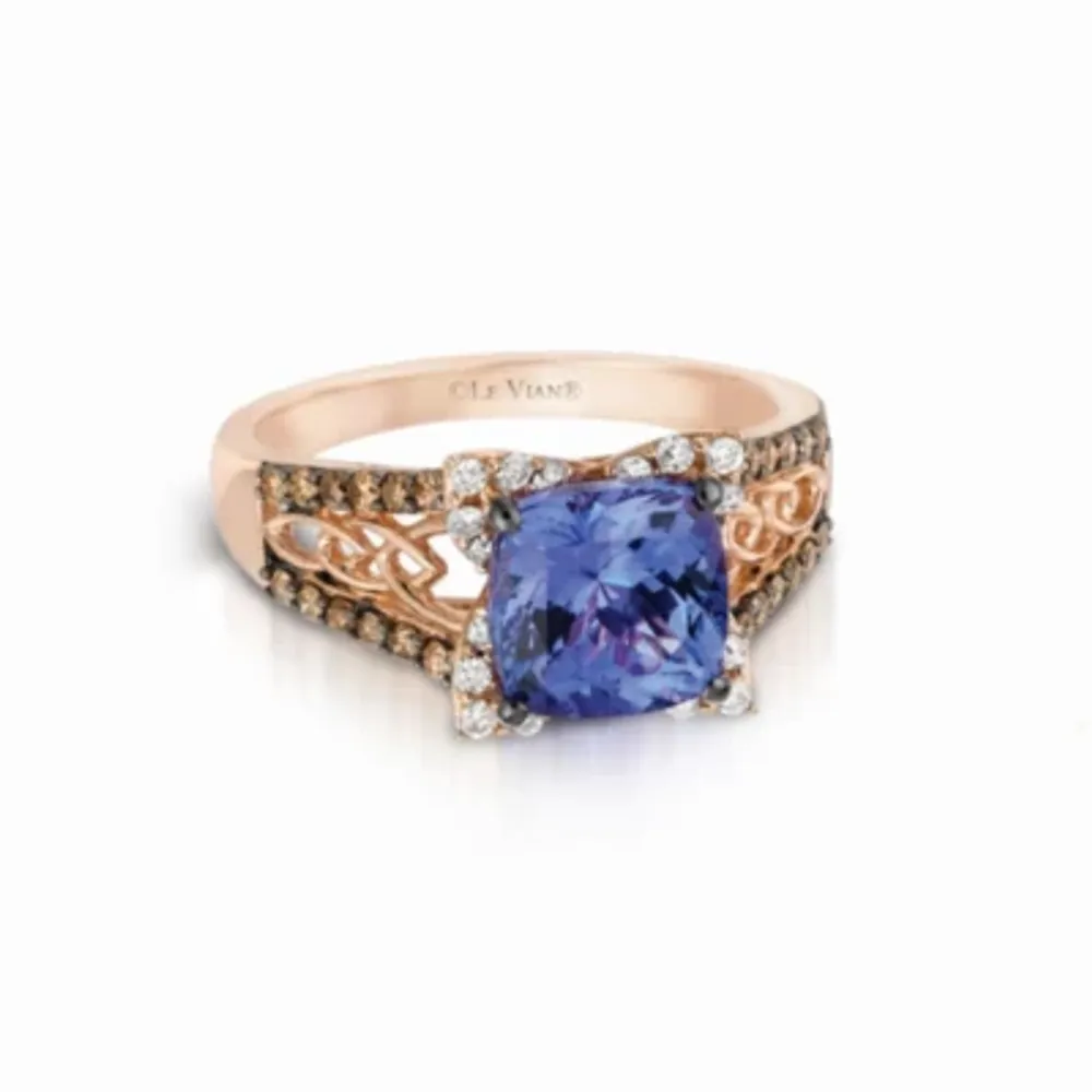 Le Vian® Grand Sample Sale™ Ring featuring Blueberry Tanzanite® Chocolate Diamonds® Vanilla Diamonds® set in 14K Strawberry Gold®