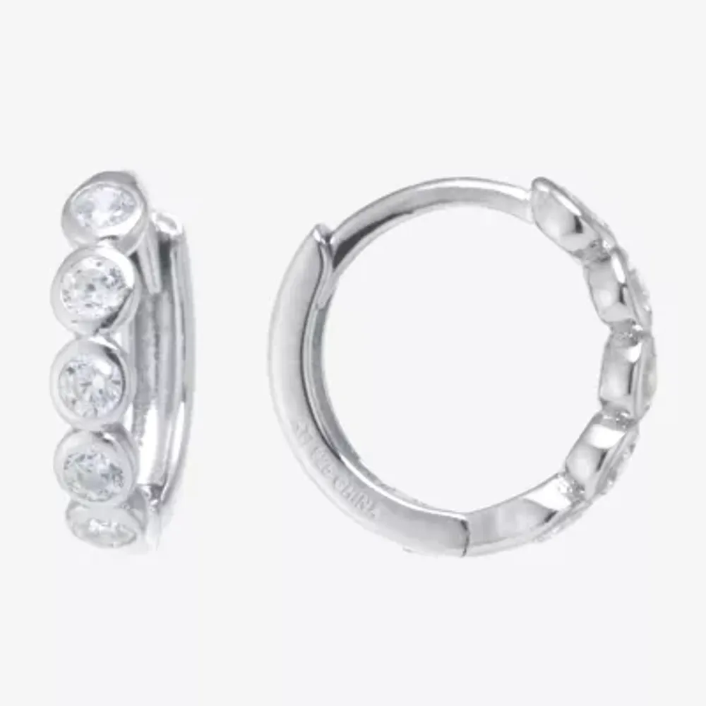 Silver Treasures Cubic Zirconia Sterling Silver Hoop Earrings