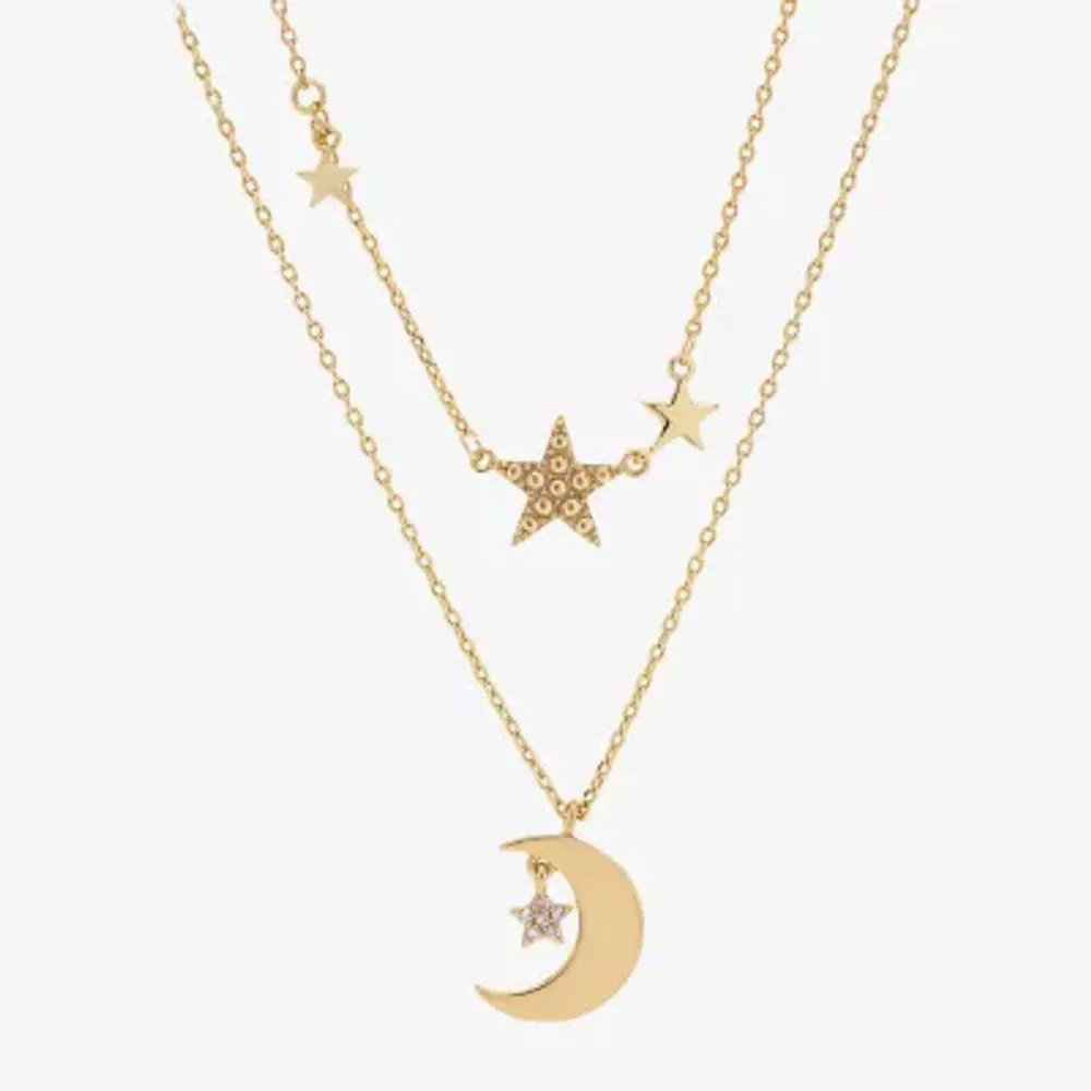 Sparkle Allure You & Me 2-pc. Cubic Zirconia 14K Gold Over Brass 16 Inch Link Moon Star Necklace Set