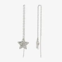 Silver Treasures Crystal Sterling Silver Star Drop Earrings