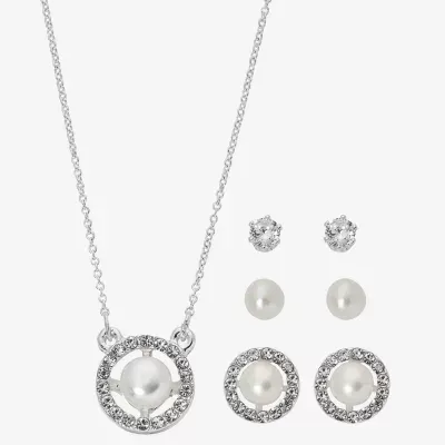 Sparkle Allure Light Up Box 4-pc. Simulated Pearl Pure Silver Over Brass Round Jewelry Set