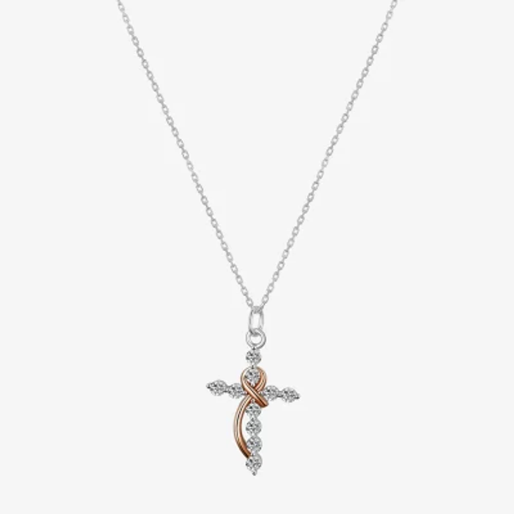 Footnotes Womens Cubic Zirconia Sterling Silver Cross 16 Inch Pendant Necklace
