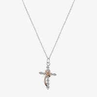 Footnotes Womens Cubic Zirconia Sterling Silver Cross 16 Inch Pendant Necklace