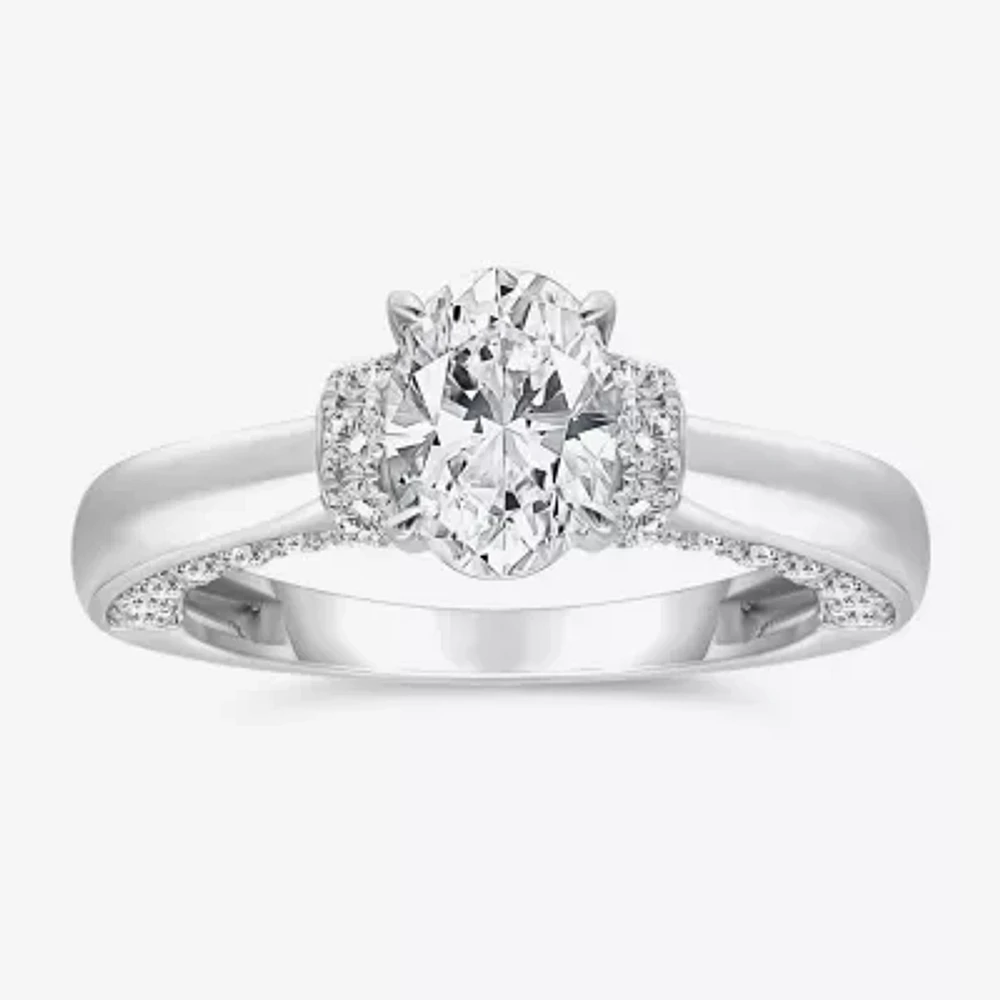 (I / I1) Womens 2 CT. T.W. Lab Grown White Diamond 10K Gold or 14K Oval Solitaire Engagement Ring