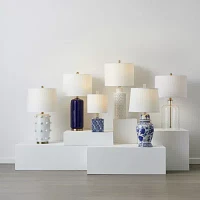 Collective Design By Stylecraft Navy Cylinder Ceramic Table Lamp