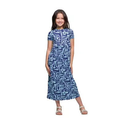 24seven Comfort Apparel Big Girls Short Sleeve Abstract Maxi Dress