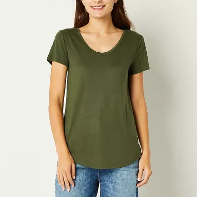 a.n.a Womens Petite Scoop Neck Short Sleeve T-Shirt