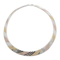 Made In Italy 14K Tri-Color Gold Over Silver Collar Necklace