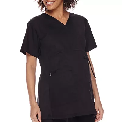 Wink® Wonderwork Maternity Mock Wrap Womens Tag Free Short Sleeve Scrub Top