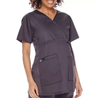 Wink® Wonderwork Maternity Mock Wrap Womens Tag Free Short Sleeve Scrub Top