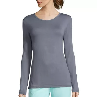 Wink® Knits And Layers Silky Womens Round Neck Short Sleeve Tag Free Scrub Top