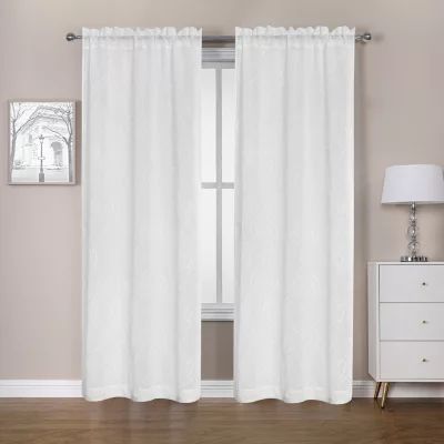 Regal Home Oscar Embroidered Sheer Rod Pocket Set of 2 Curtain Panel