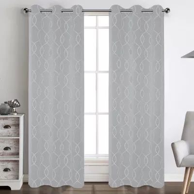 Regal Home Lora Embroidered Light-Filtering Grommet Top Set of 2 Curtain Panel