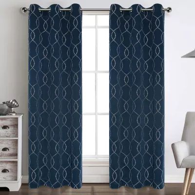 Regal Home Lora Embroidered Light-Filtering Grommet Top Set of 2 Curtain Panel