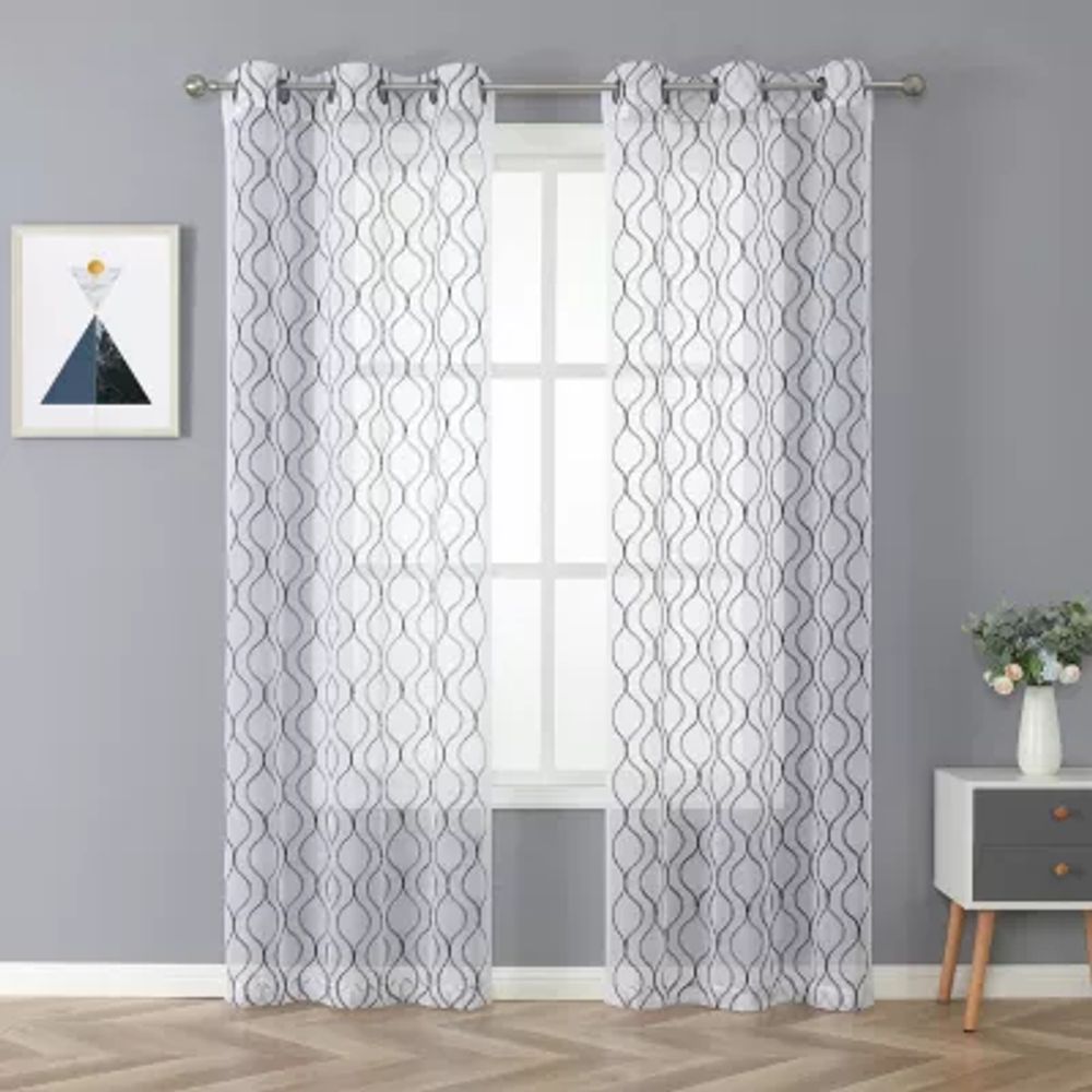 Regal Home Cairo Embroidered Sheer Grommet Top Set of 2 Curtain Panel