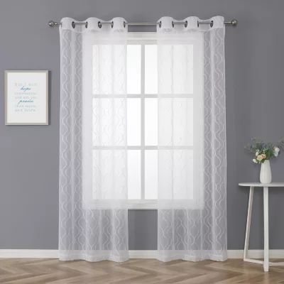 Regal Home Cairo Embroidered Sheer Grommet Top Set of 2 Curtain Panel