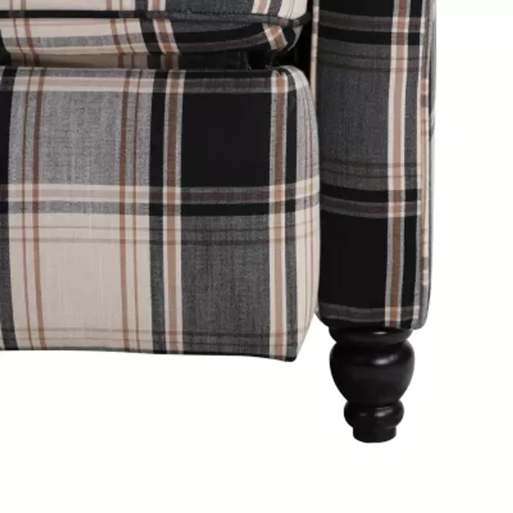 ProLounger Danea Transitional Roll-Arm Push Back Recliner in Plaid Fabric