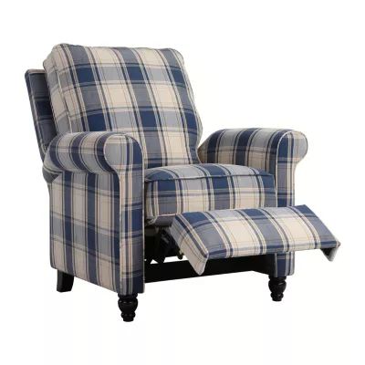 ProLounger Danea Transitional Roll-Arm Push Back Recliner Plaid Fabric