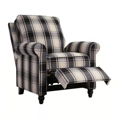 ProLounger Danea Transitional Roll-Arm Push Back Recliner in Plaid Fabric