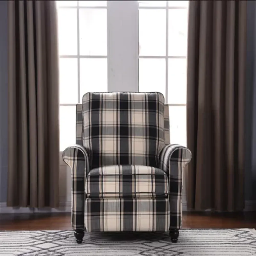 ProLounger Danea Transitional Roll-Arm Push Back Recliner in Plaid Fabric