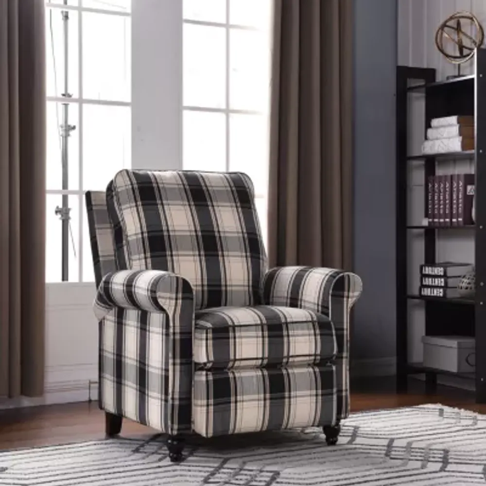 ProLounger Danea Transitional Roll-Arm Push Back Recliner in Plaid Fabric