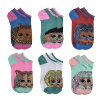 Little & Big Girls 6 Pair LOL Multi-Pack No Show Socks