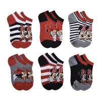 Little & Big Girls 6 Pair Minnie Mouse Multi-Pack No Show Socks