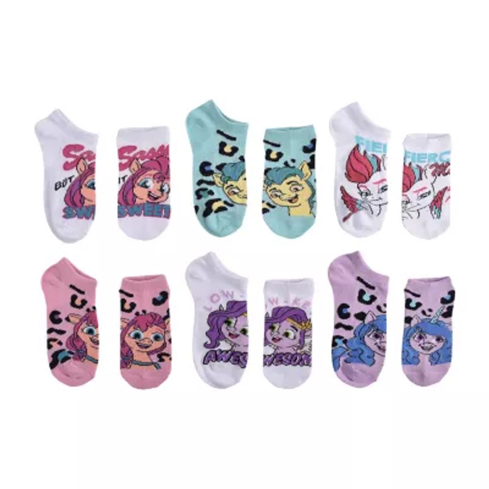 LICENSED PROPERTIES Little & Big Girls 6 Pair My Little Pony Multi-Pack No  Show Socks