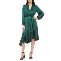 Melonie T Petite Long Sleeve High-Low Wrap Dress