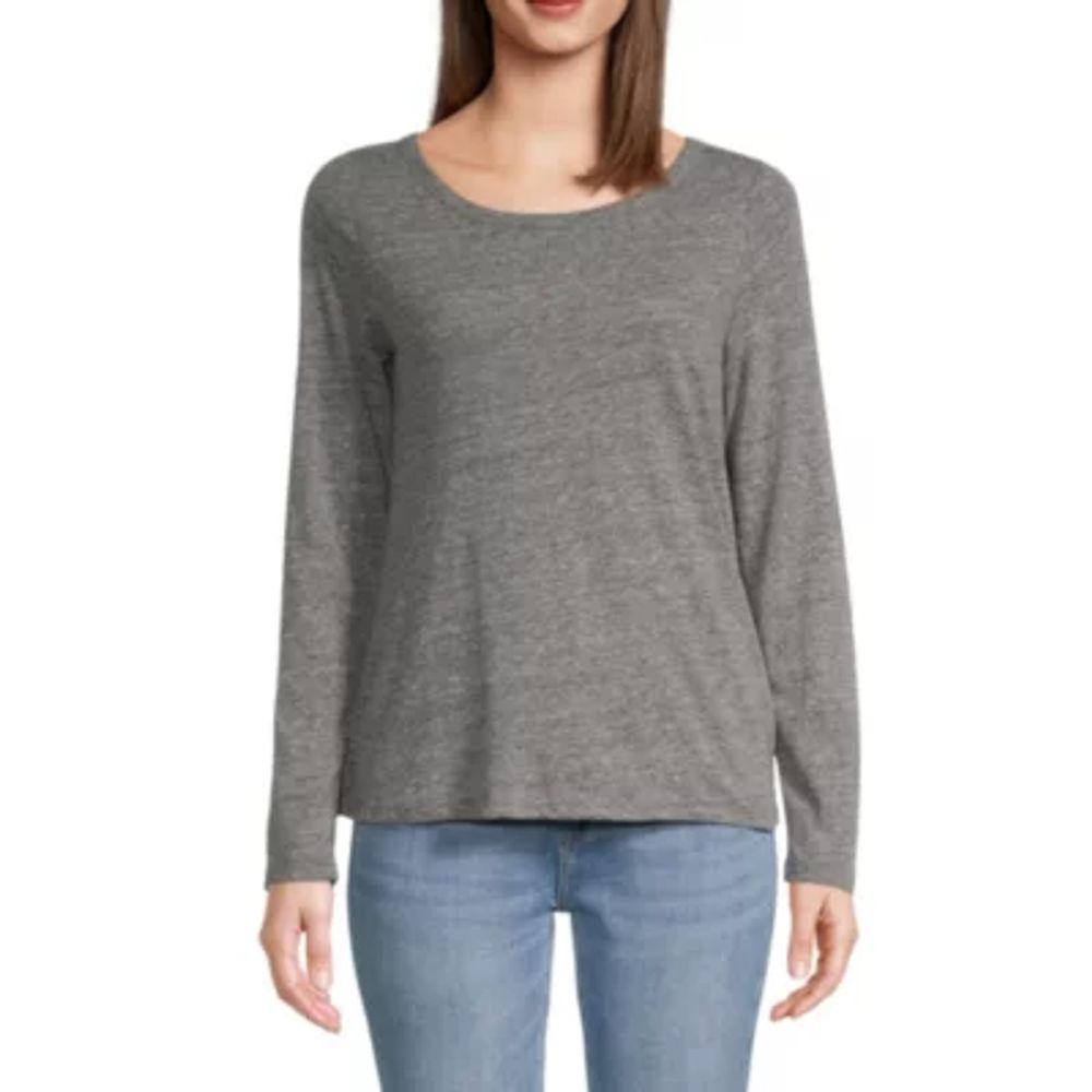 a.n.a Womens Crew Neck Long Sleeve Adaptive T-Shirt