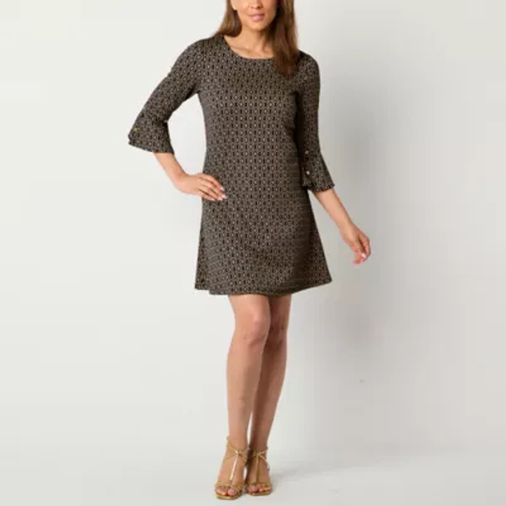 R & K Originals Womens 3/4 Sleeve Diamond Shift Dress