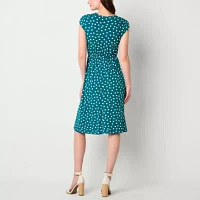 Robbie Bee Womens Short Sleeve Polka Dot Midi Fit + Flare Dress